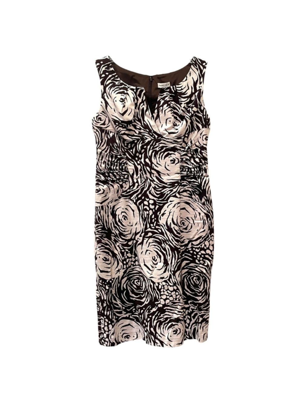 Andre Oliver Womens Size 10 Linen Blend Dress Floral Sleeveless Midi Brown White